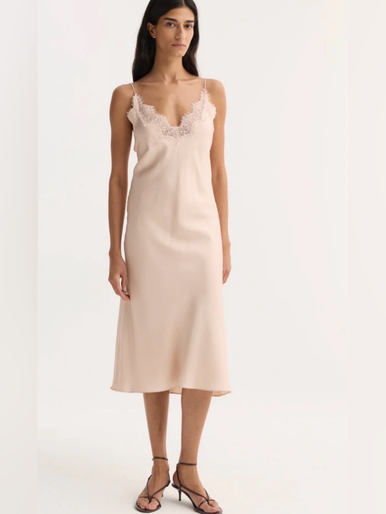 Satin Lace-Trim Slip Dress In Rose. Size: 34.